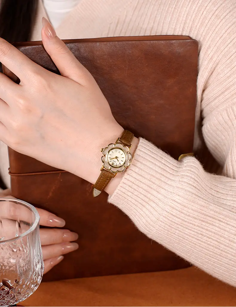 Gold Petal Watch for Women with Leather Strap Quartz — feature 14