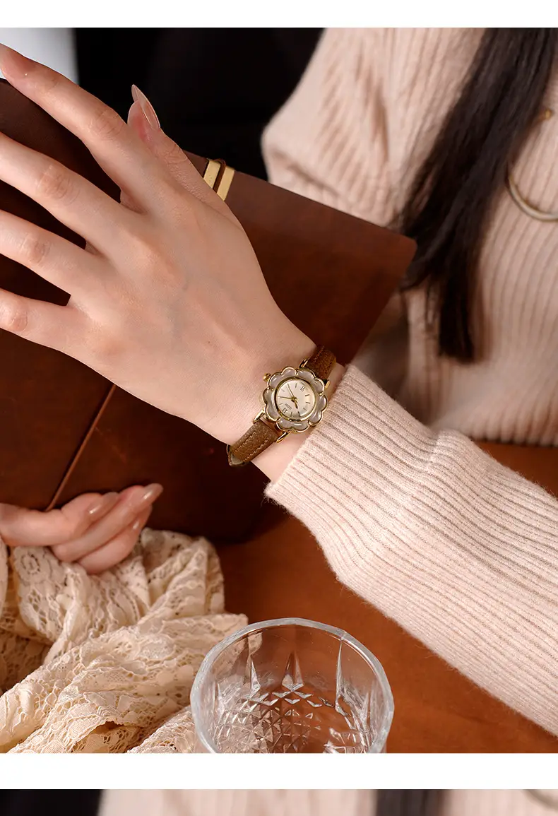 Gold Petal Watch for Women with Leather Strap Quartz — feature 15