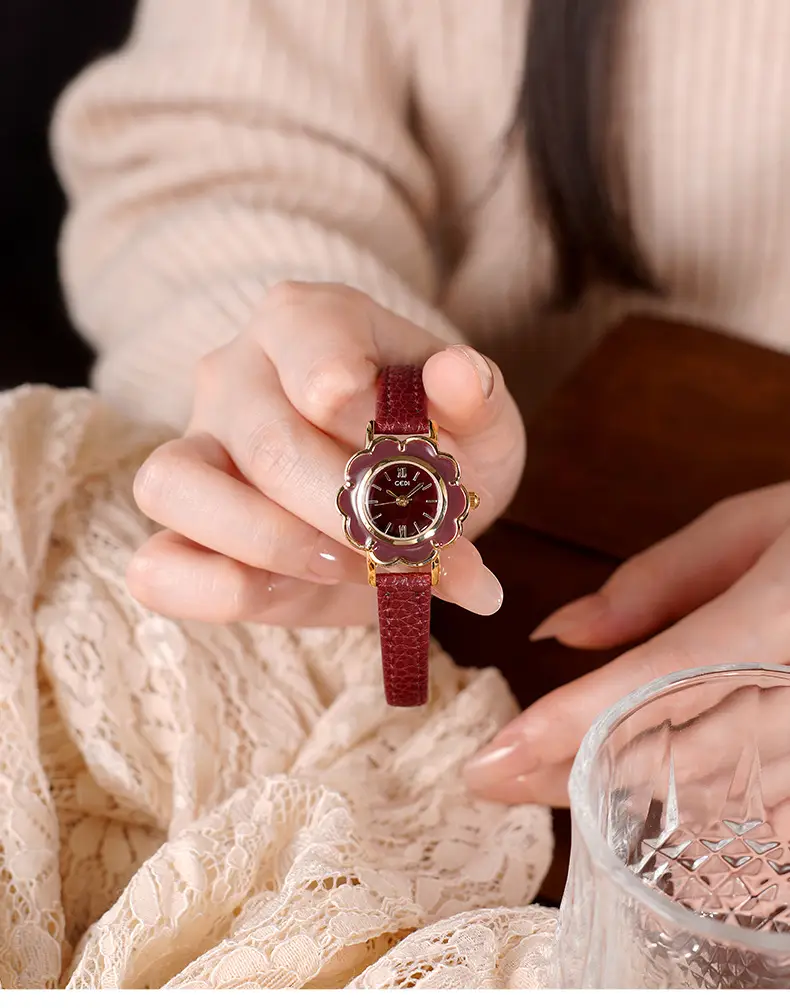 Gold Petal Watch for Women with Leather Strap Quartz — feature 16