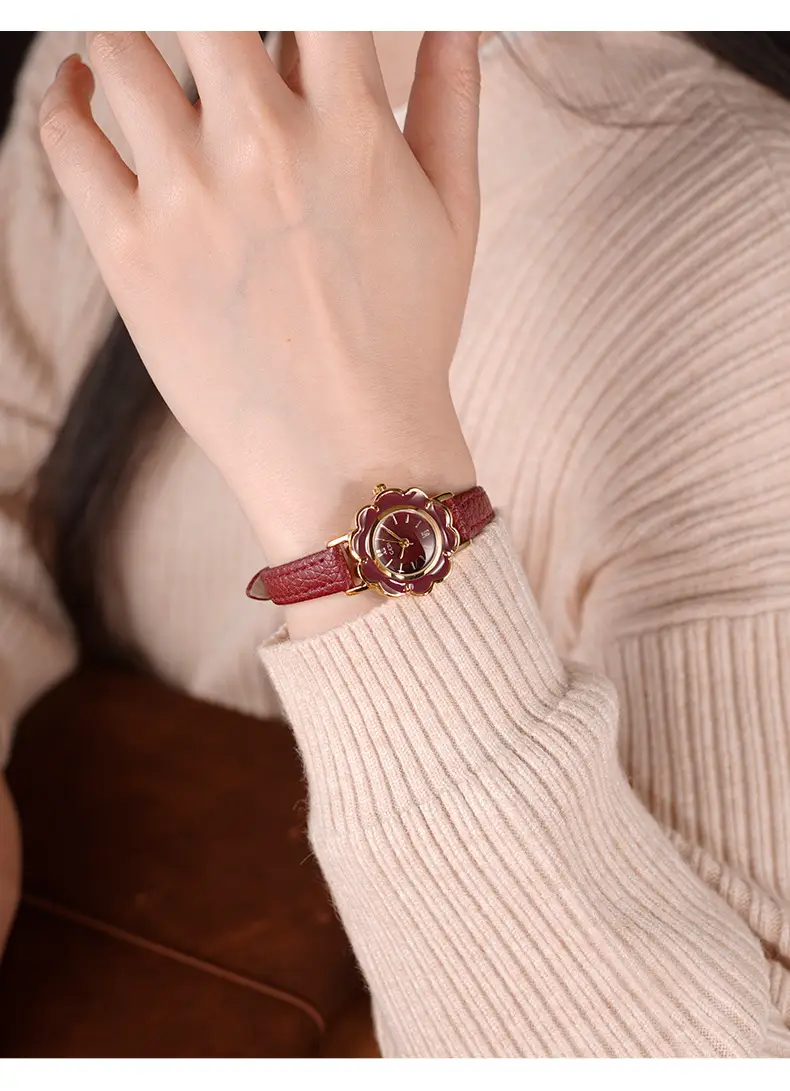Gold Petal Watch for Women with Leather Strap Quartz — feature 17