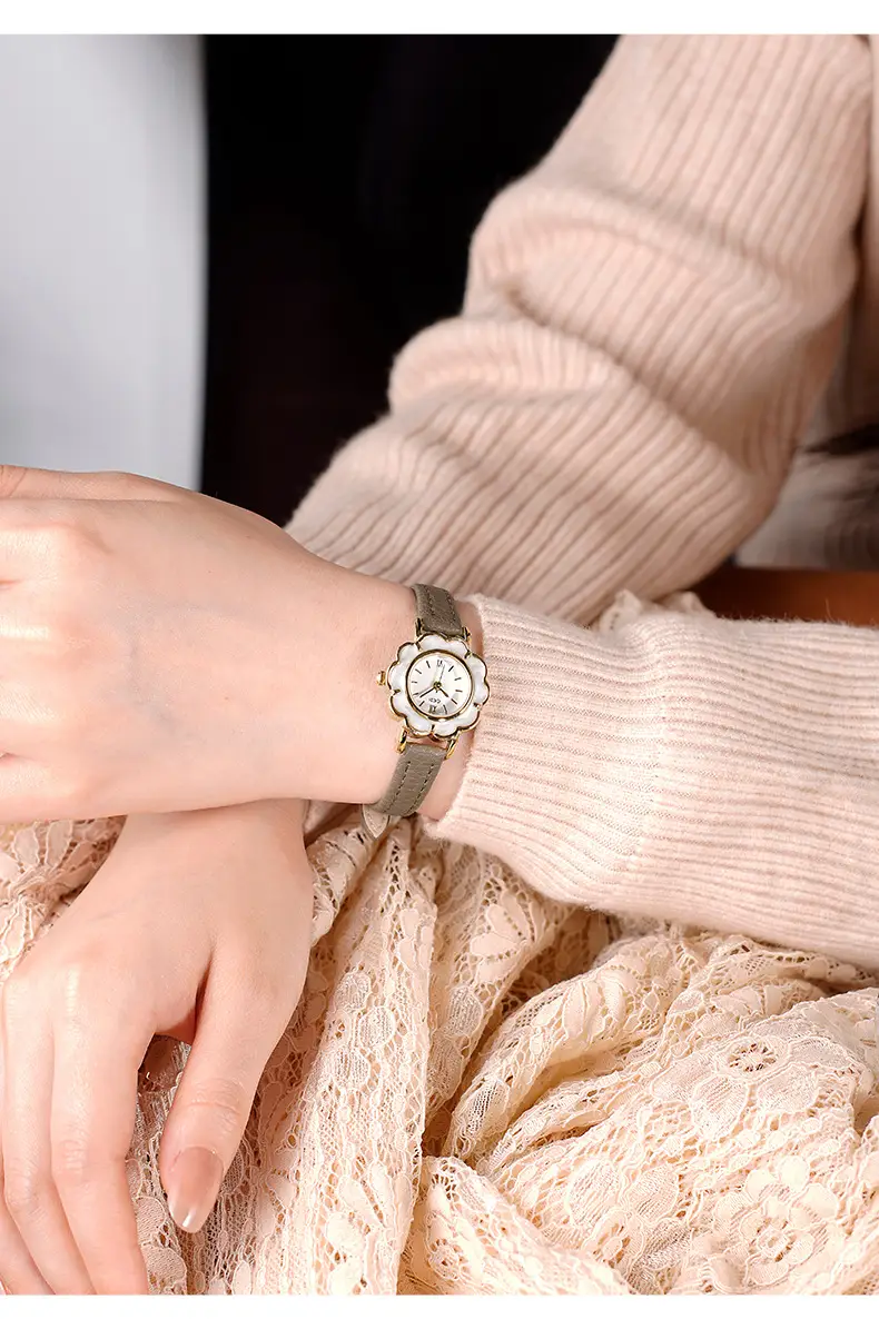 Gold Petal Watch for Women with Leather Strap Quartz — feature 3