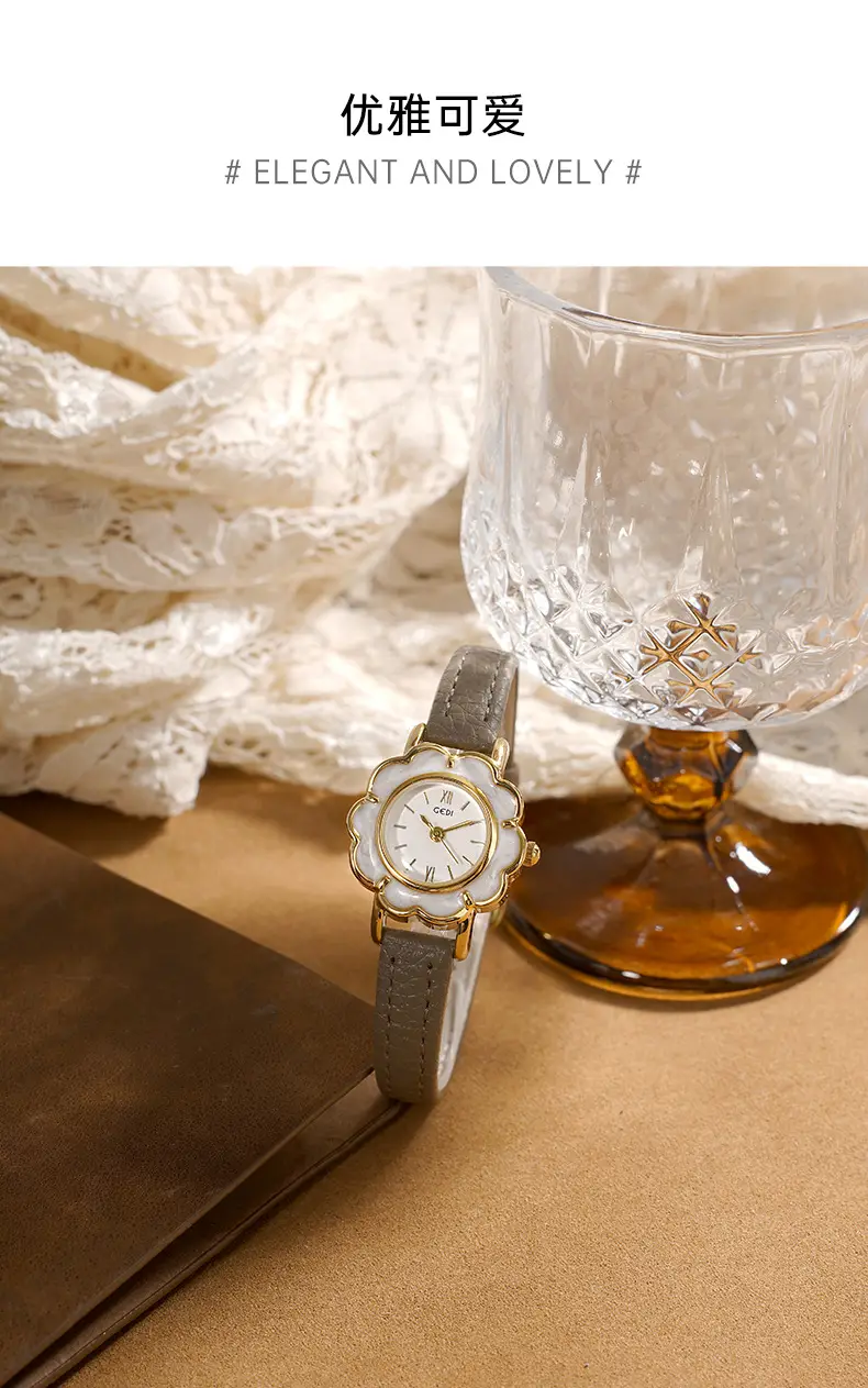 Gold Petal Watch for Women with Leather Strap Quartz — feature 4