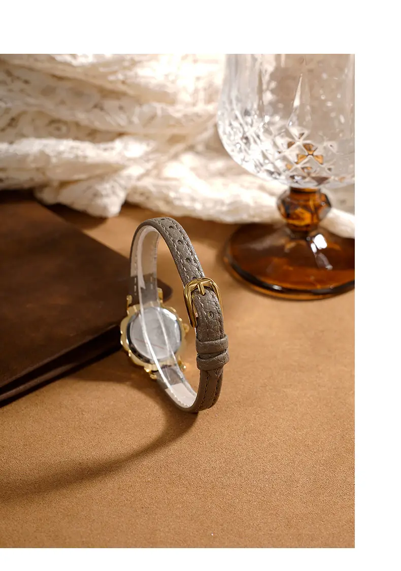 Gold Petal Watch for Women with Leather Strap Quartz — feature 5