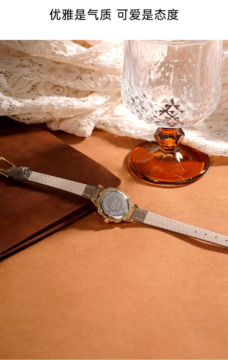 Gold Petal Watch for Women with Leather Strap Quartz — feature 6