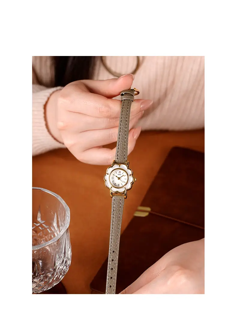 Gold Petal Watch for Women with Leather Strap Quartz — feature 7