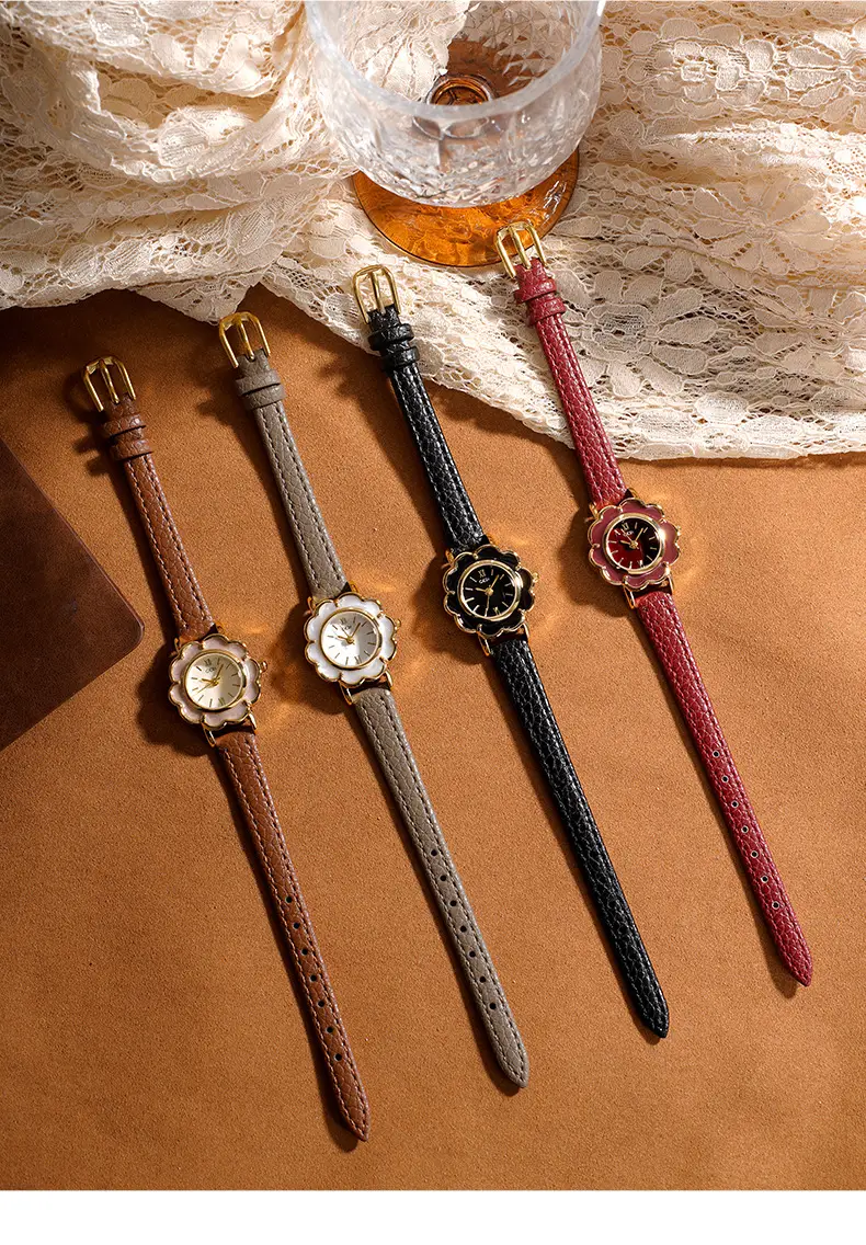 Gold Petal Watch for Women with Leather Strap Quartz — feature 8