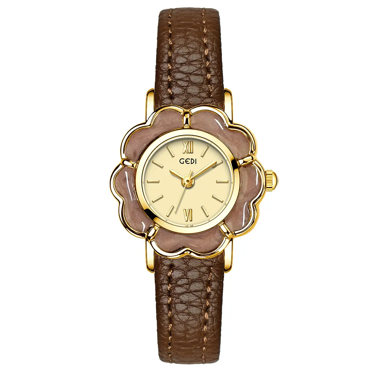 Gold Petal Watch for Women with Leather Strap Quartz - Image 2