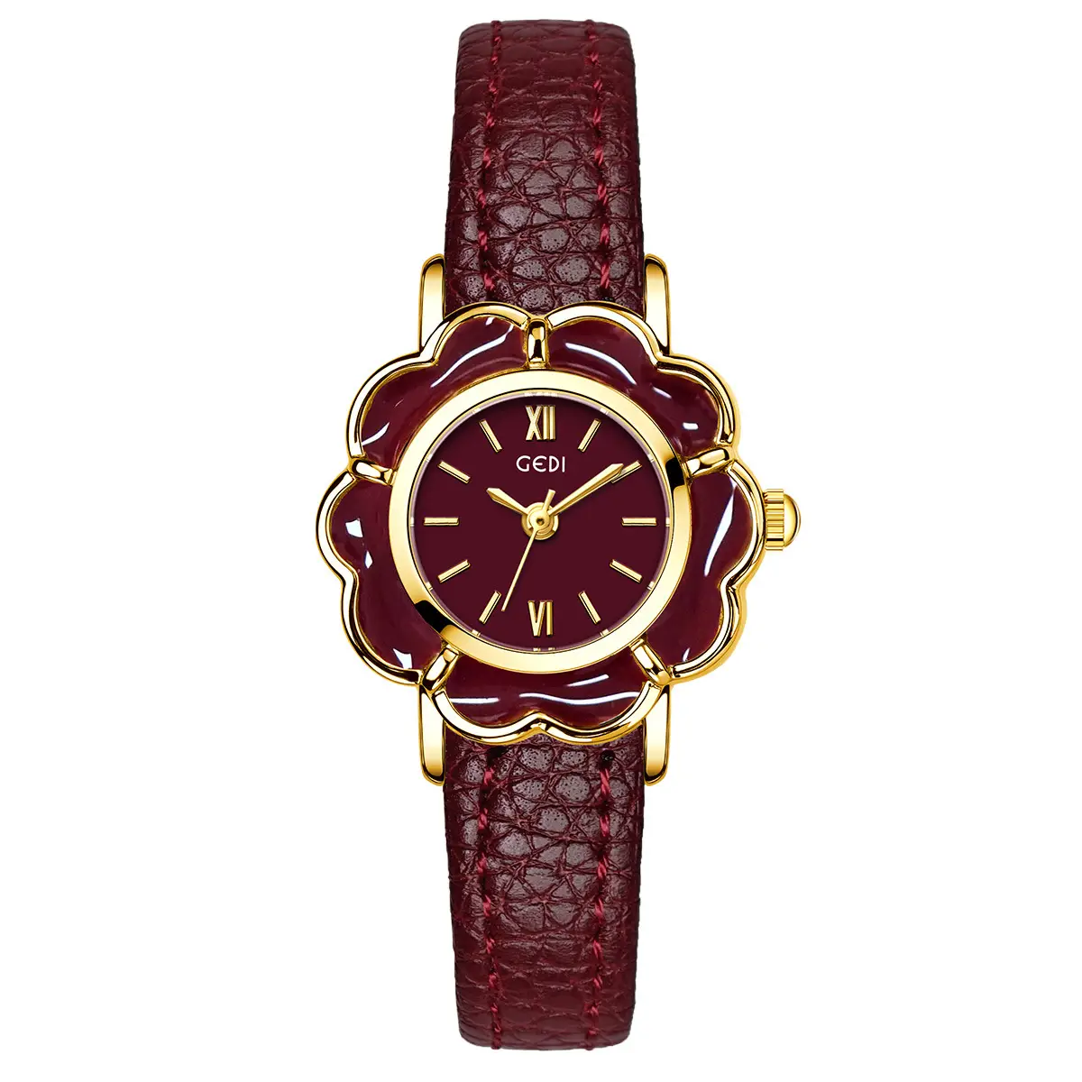 Gold Petal Watch for Women with Leather Strap Quartz - Image 4