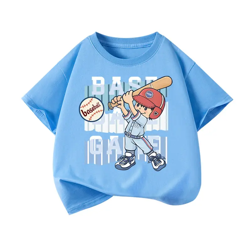Boys Cotton Sports T-Shirt Blue Loose Summer Wear - Image 18