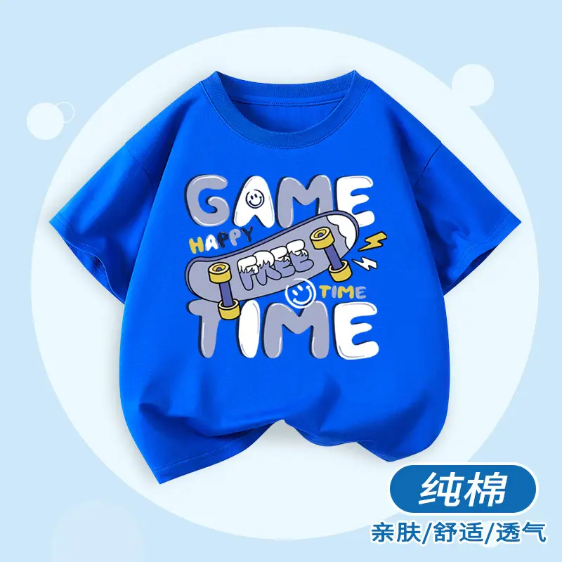 Boys Cotton Sports T-Shirt Blue Loose Summer Wear - Image 16