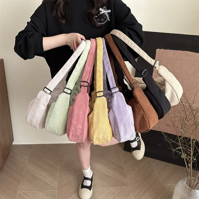 Crescent Bag 2025 New Japanese Style Pure Color Corduroy - Image 10