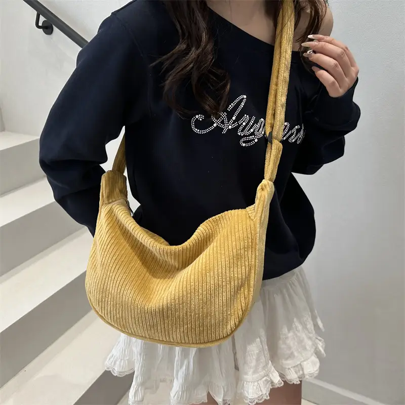 Crescent Bag 2025 New Japanese Style Pure Color Corduroy - Image 11
