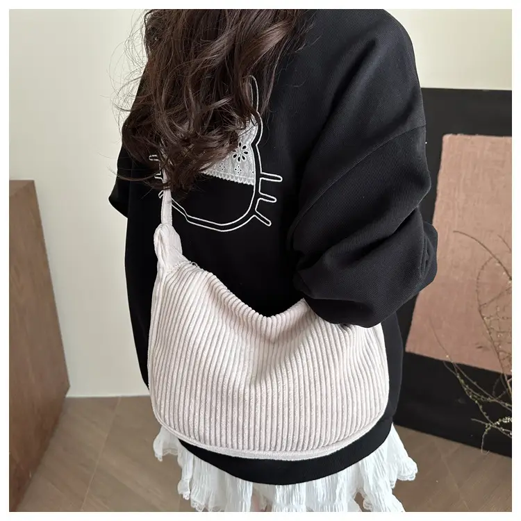 Crescent Bag 2025 New Japanese Style Pure Color Corduroy — feature 10