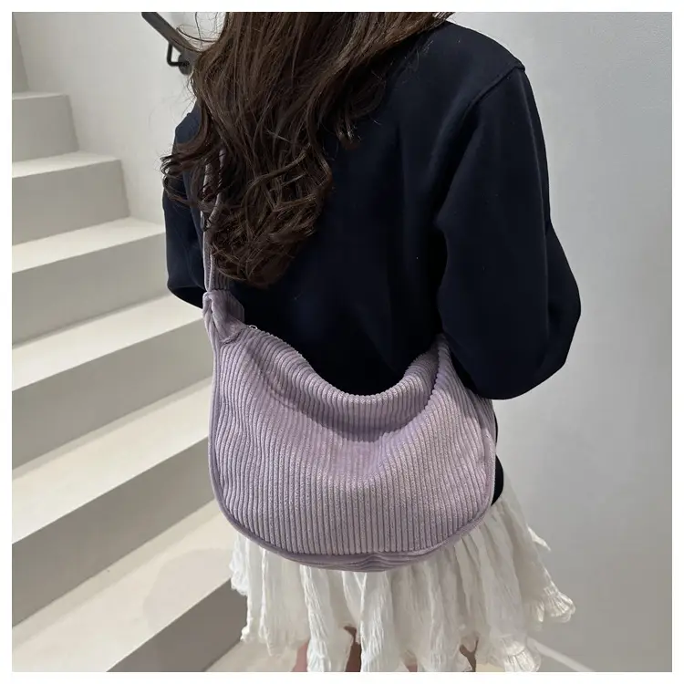 Crescent Bag 2025 New Japanese Style Pure Color Corduroy — feature 14