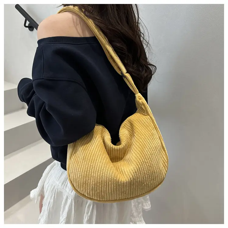 Crescent Bag 2025 New Japanese Style Pure Color Corduroy — feature 17