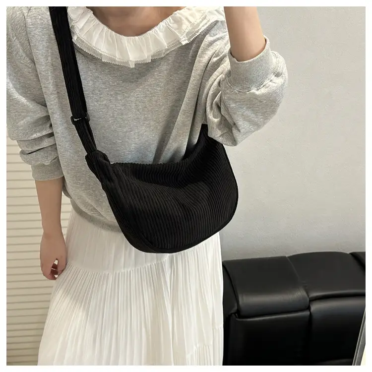 Crescent Bag 2025 New Japanese Style Pure Color Corduroy — feature 20