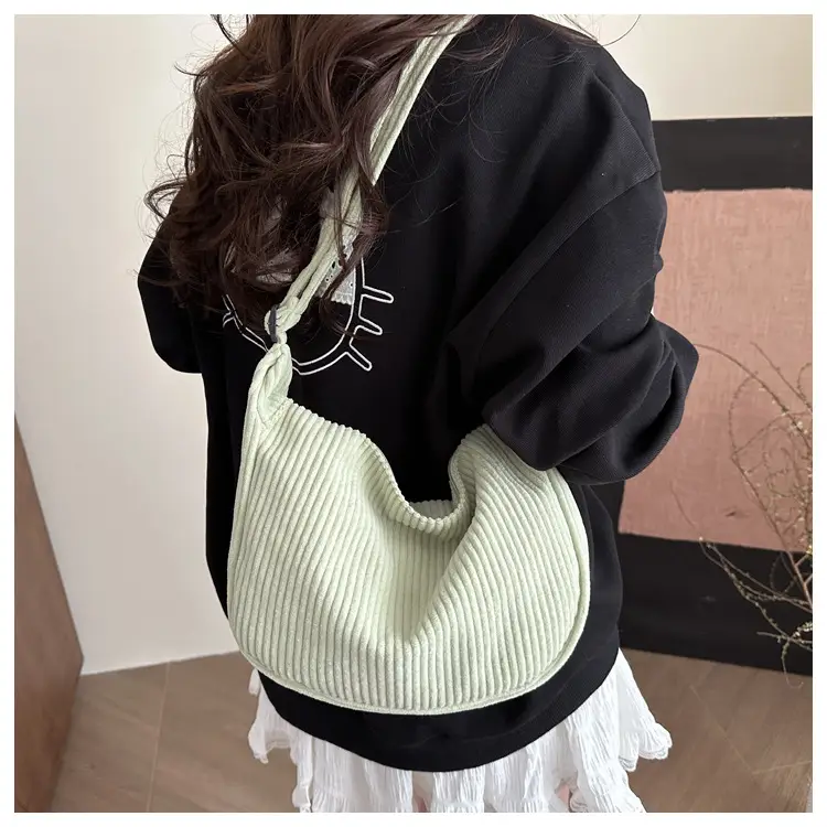 Crescent Bag 2025 New Japanese Style Pure Color Corduroy — feature 8
