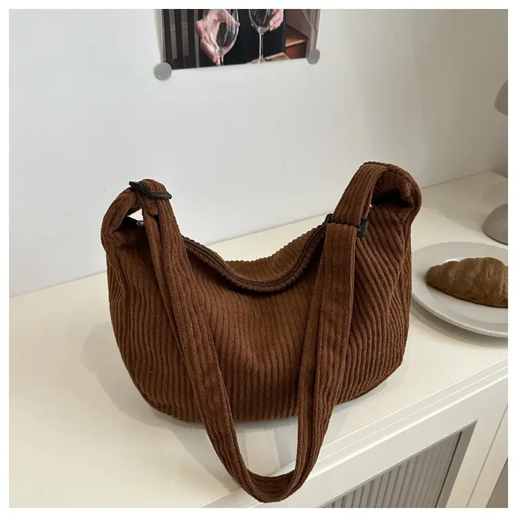 Crescent Bag 2025 New Japanese Style Pure Color Corduroy - Image 2