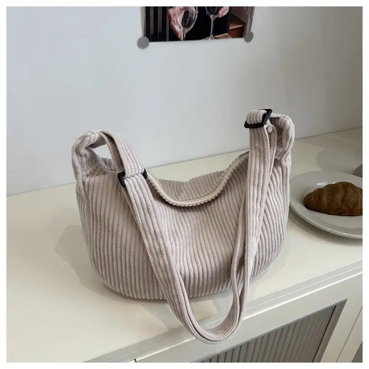 Crescent Bag 2025 New Japanese Style Pure Color Corduroy - Image 3