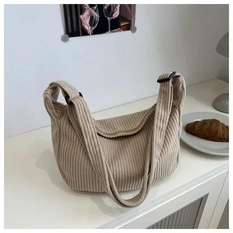 Crescent Bag 2025 New Japanese Style Pure Color Corduroy - Image 4