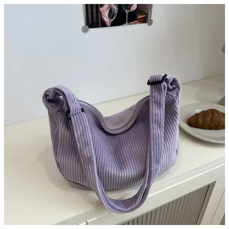 Crescent Bag 2025 New Japanese Style Pure Color Corduroy - Image 7