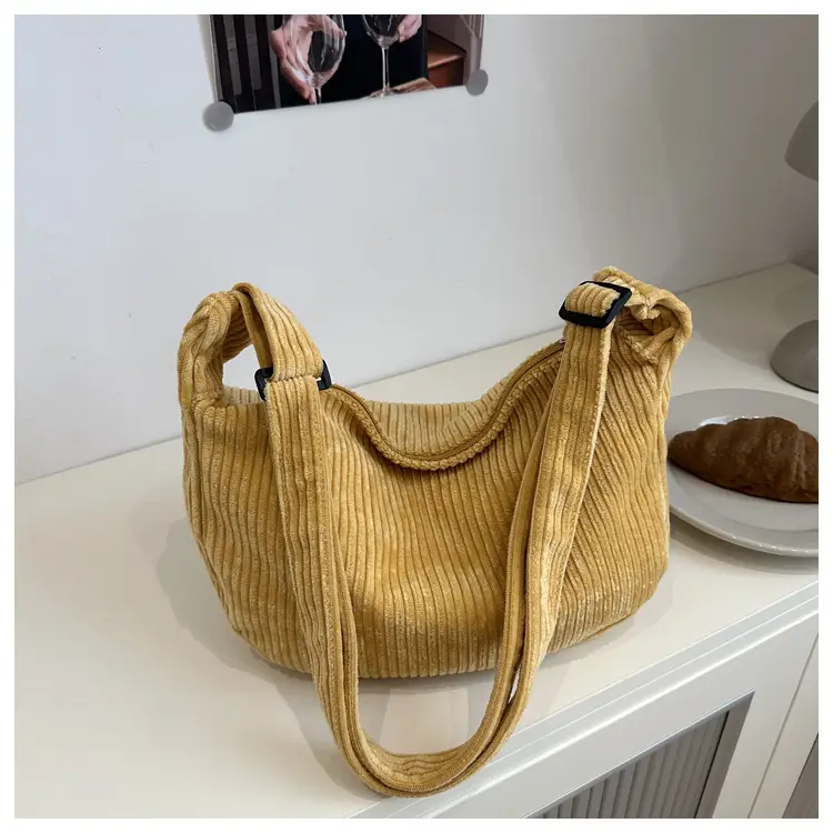 Crescent Bag 2025 New Japanese Style Pure Color Corduroy - Image 8