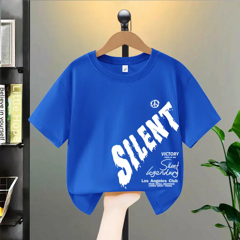 Boys Cotton Letter Printed Short Sleeve Yellow T-Shirt - Image 5