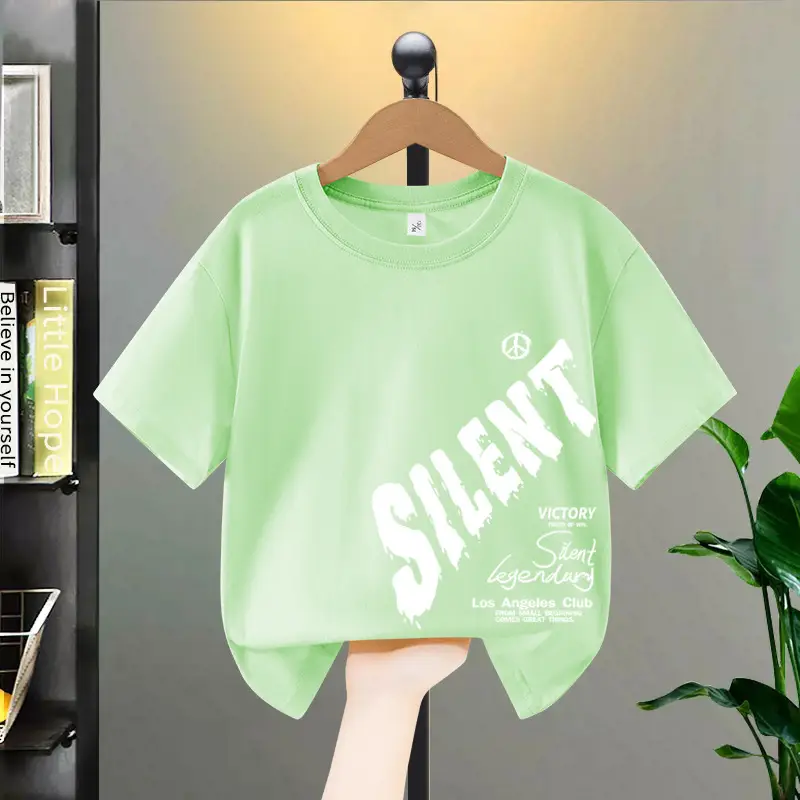 Boys Cotton Letter Printed Short Sleeve Yellow T-Shirt - Image 7