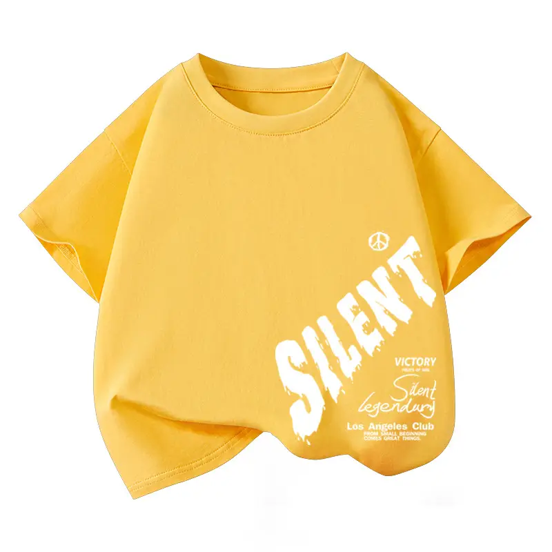 Boys Cotton Letter Printed Short Sleeve Yellow T-Shirt - Image 10