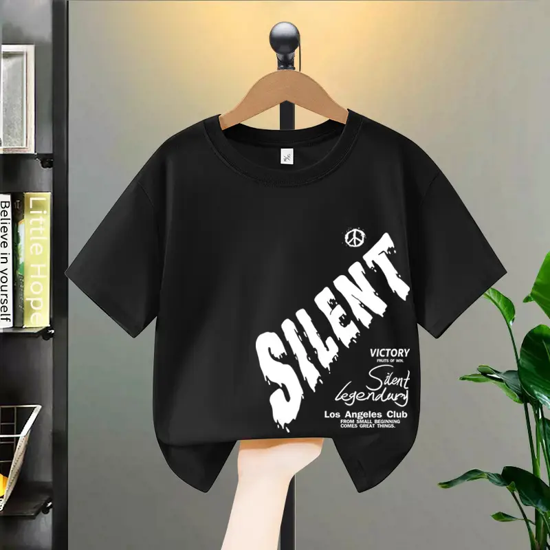 Boys Cotton Letter Printed Short Sleeve Yellow T-Shirt - Image 2