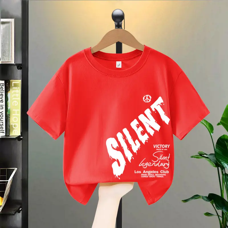 Boys Cotton Letter Printed Short Sleeve Yellow T-Shirt - Image 3