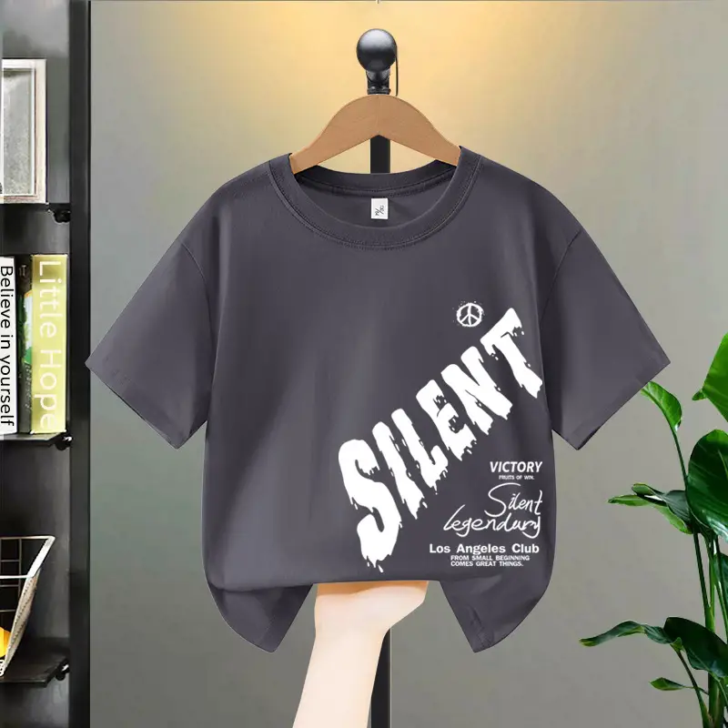 Boys Cotton Letter Printed Short Sleeve Yellow T-Shirt - Image 6