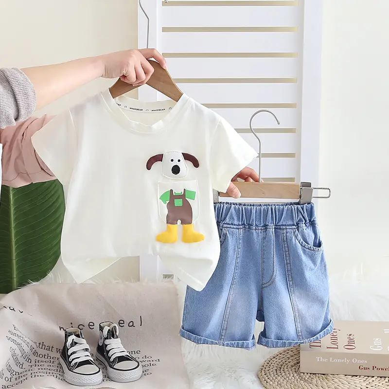 Kids Korean Style 2-Piece Summer Suit White Cotton - Image 5
