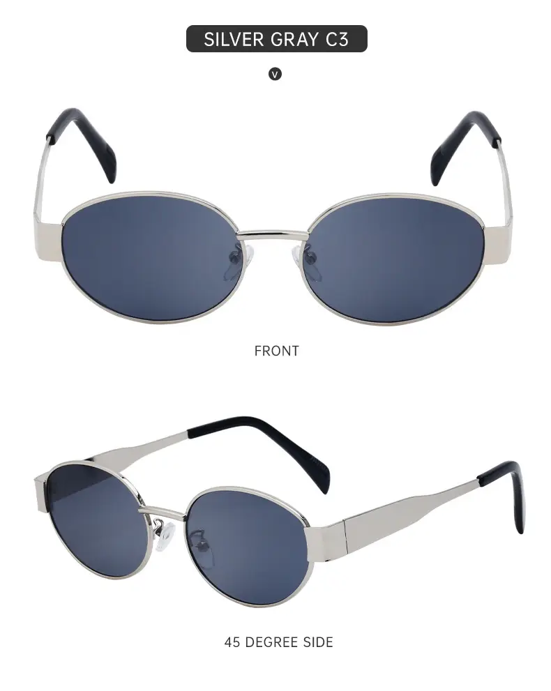 Women's Round Frame Sunglasses White Black — feature 23