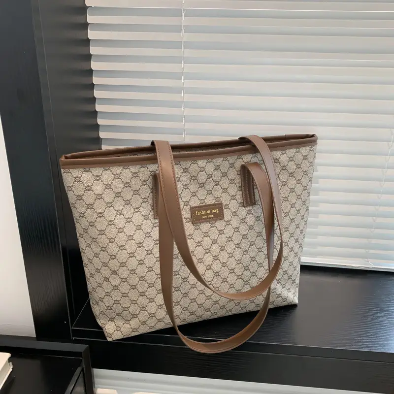 Women's Monogram Canvas Shoulder Bag Brown Leather Handle - Image 4