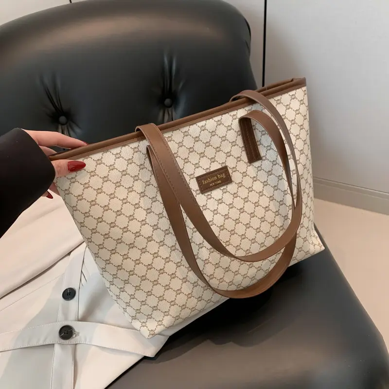 Women's Monogram Canvas Shoulder Bag Brown Leather Handle - Image 5