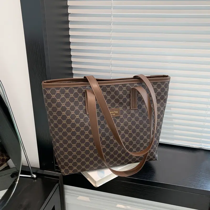 Women's Monogram Canvas Shoulder Bag Brown Leather Handle - Image 6