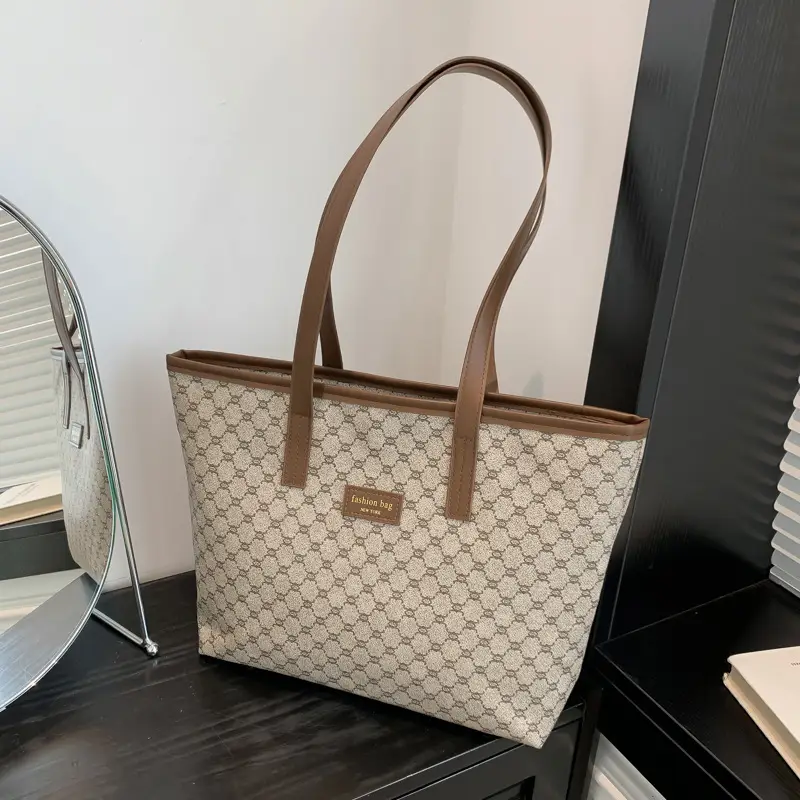 Women's Monogram Canvas Shoulder Bag Brown Leather Handle - Image 7