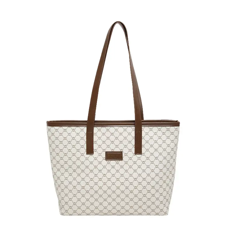 Women's Monogram Canvas Shoulder Bag Brown Leather Handle - Image 8