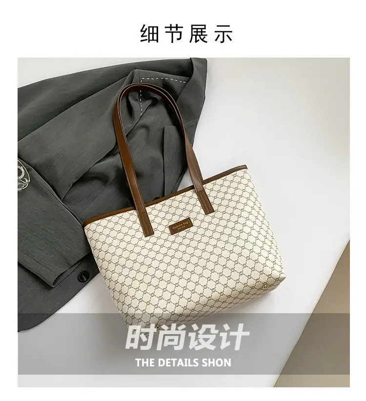 Women's Monogram Canvas Shoulder Bag Brown Leather Handle — feature 2