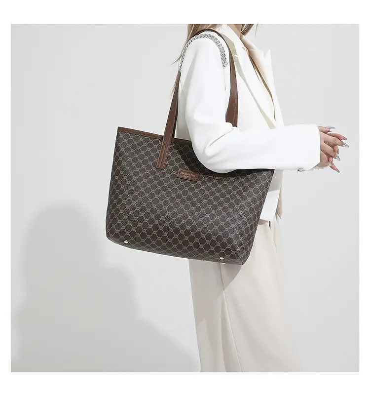 Women's Monogram Canvas Shoulder Bag Brown Leather Handle — feature 20