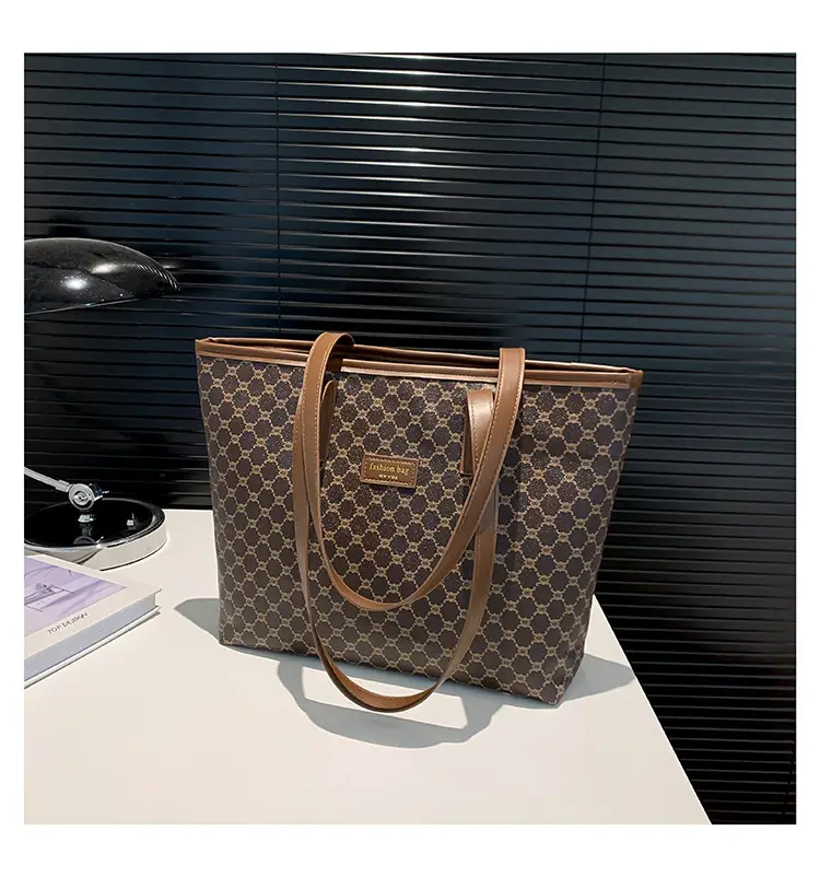 Women's Monogram Canvas Shoulder Bag Brown Leather Handle — feature 22