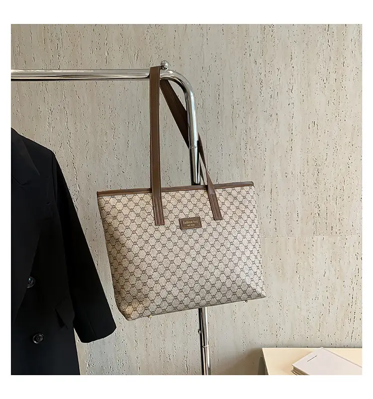 Women's Monogram Canvas Shoulder Bag Brown Leather Handle — feature 24