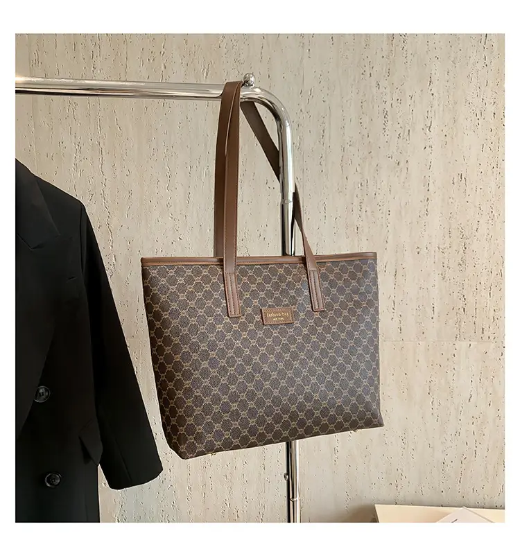 Women's Monogram Canvas Shoulder Bag Brown Leather Handle — feature 26
