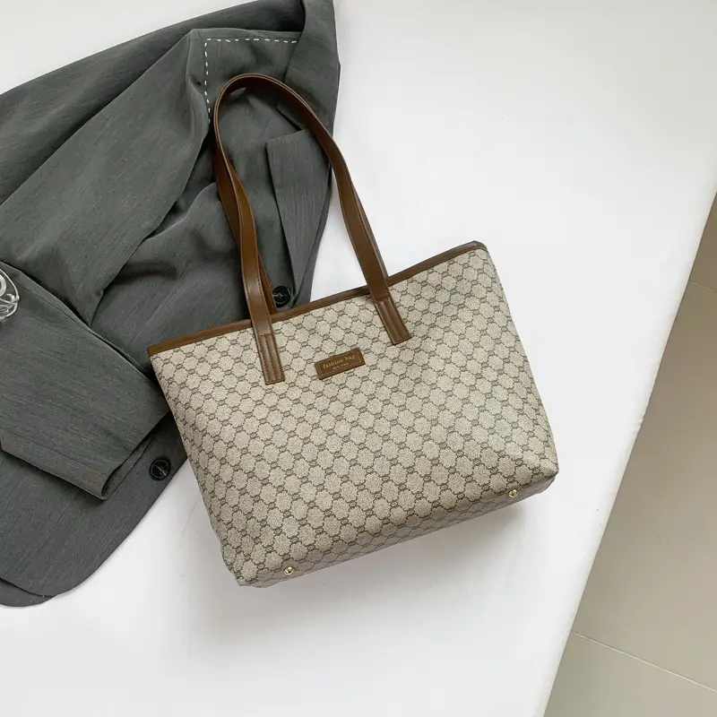 Women's Monogram Canvas Shoulder Bag Brown Leather Handle - Image 2