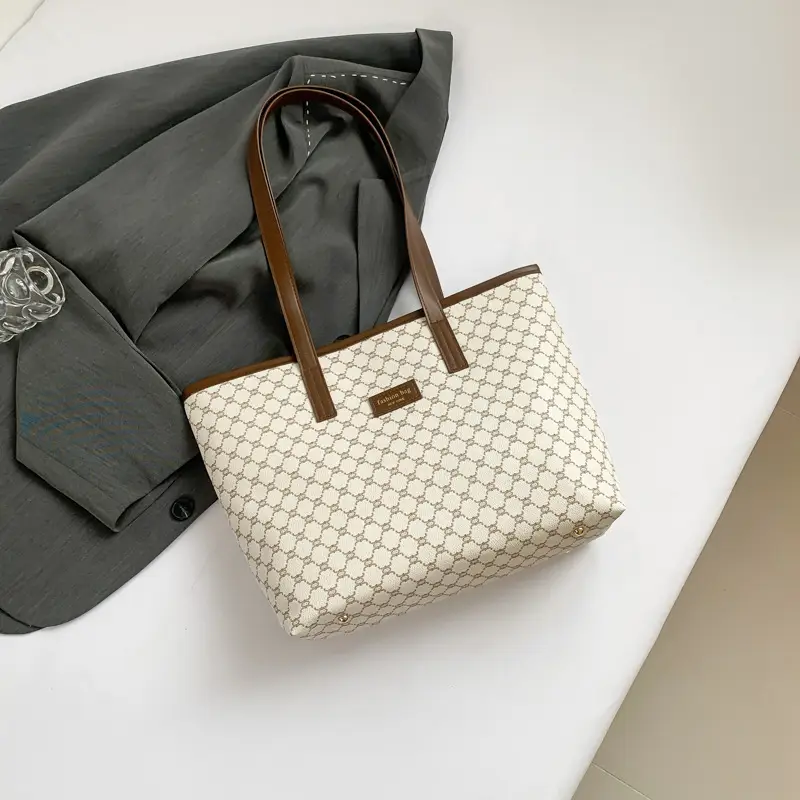 Women's Monogram Canvas Shoulder Bag Brown Leather Handle - Image 3