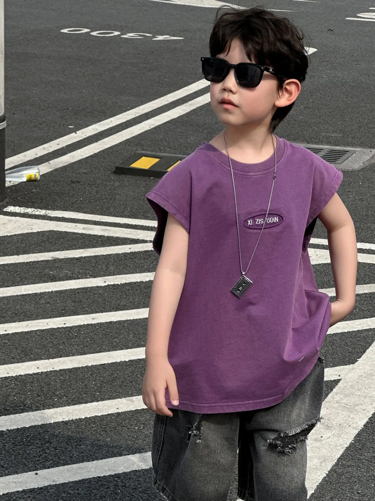 Children's Purple Sleeveless T-Shirt 2025 Summer - Image 2
