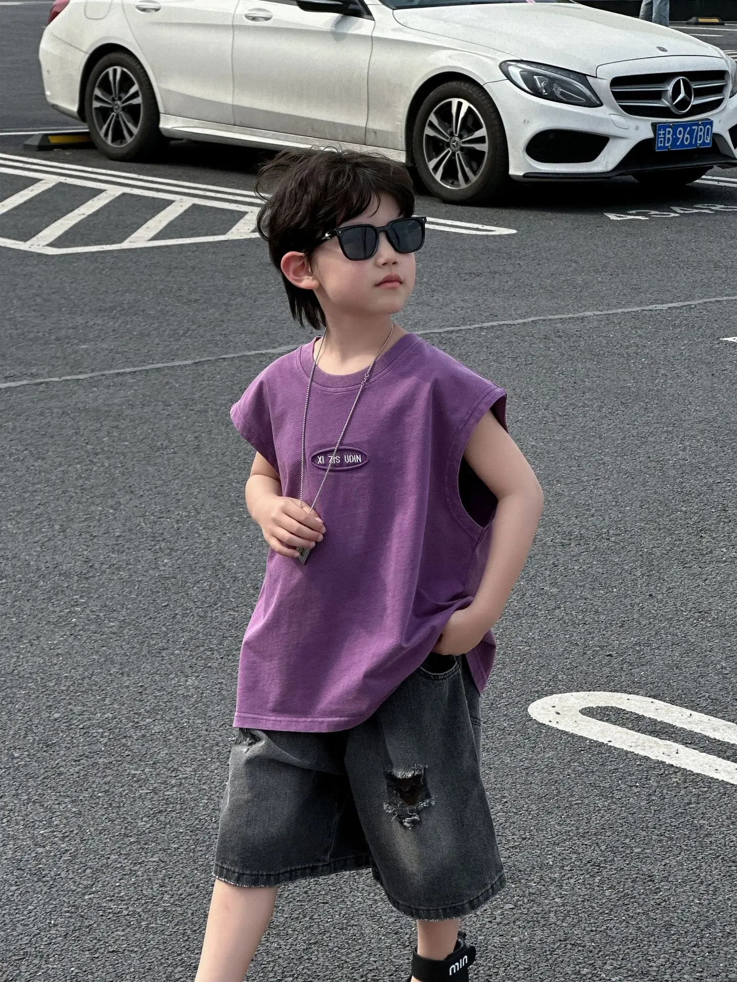 Children's Purple Sleeveless T-Shirt 2025 Summer - Image 3