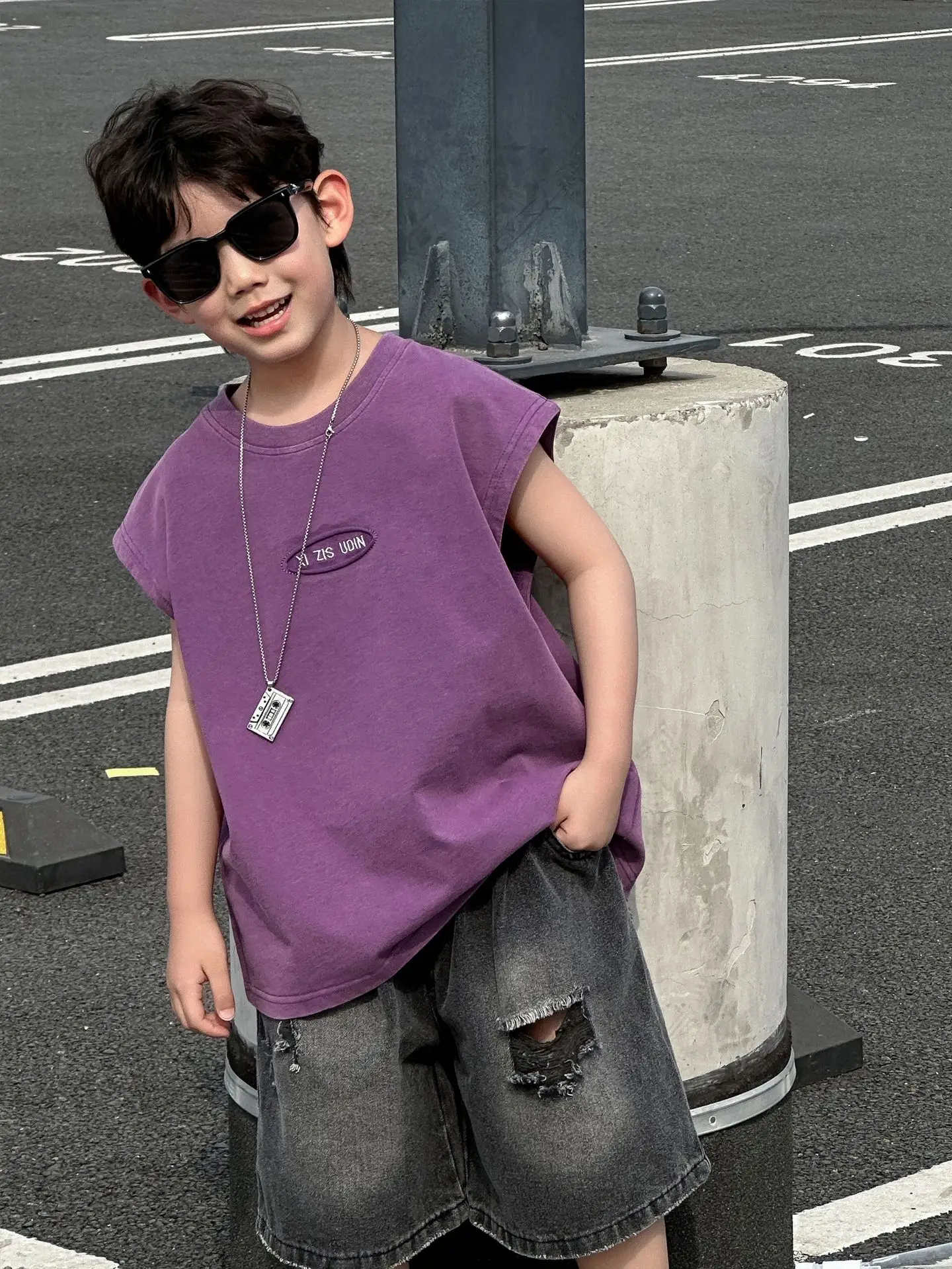 Children's Purple Sleeveless T-Shirt 2025 Summer - Image 4