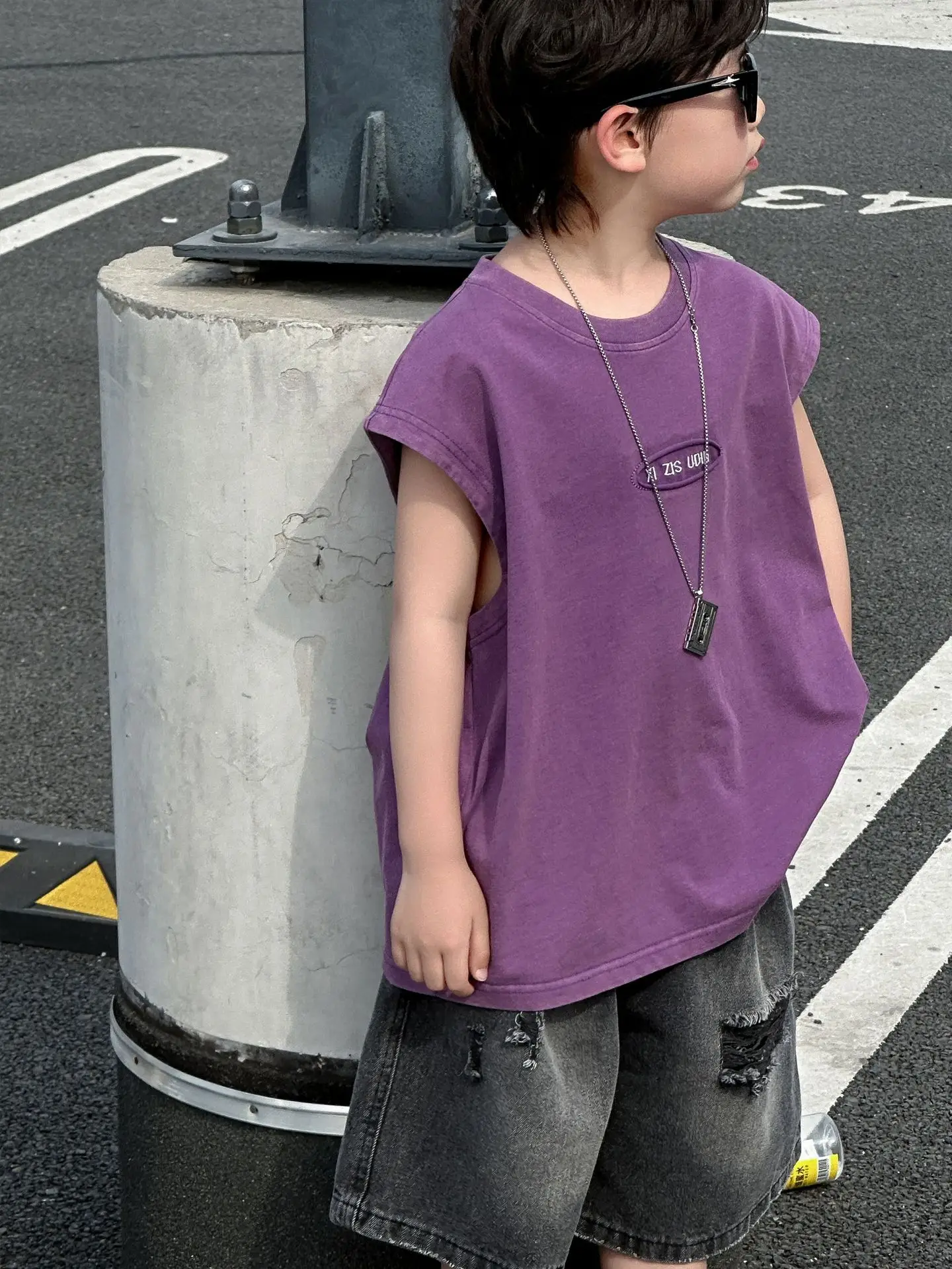 Children's Purple Sleeveless T-Shirt 2025 Summer - Image 5